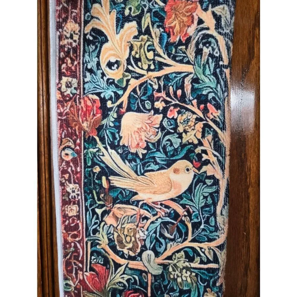 Floral Bird Tapestry Kitchen Towels Pair - Navy, Tan & Red